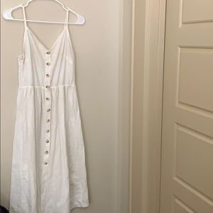 Linen white dress with button up front